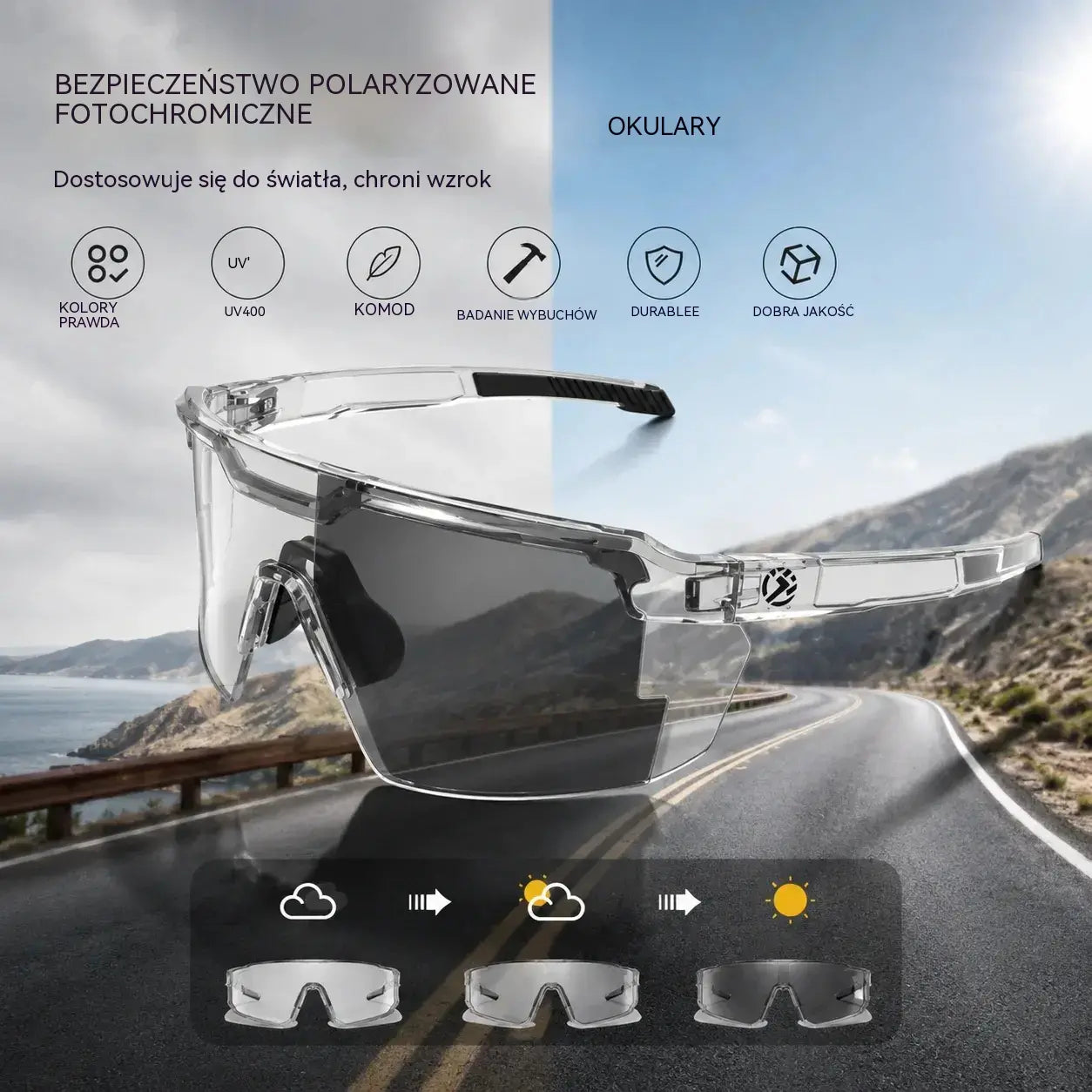 ☀️🕶️Fotochromowe okulary ochronne UV400 z polaryzacją – 🥇Wytrzymałe okulary do pracy i sportów na świeżym powietrzu✨