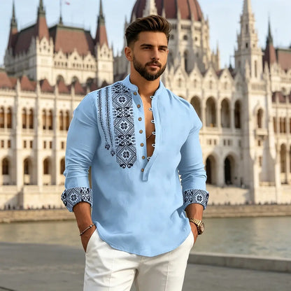 🔥【S–3XL】Męska koszulka polo z długim rękawem i nadrukiem – stylowy kołnierzyk, wygodna na jesień i zimę