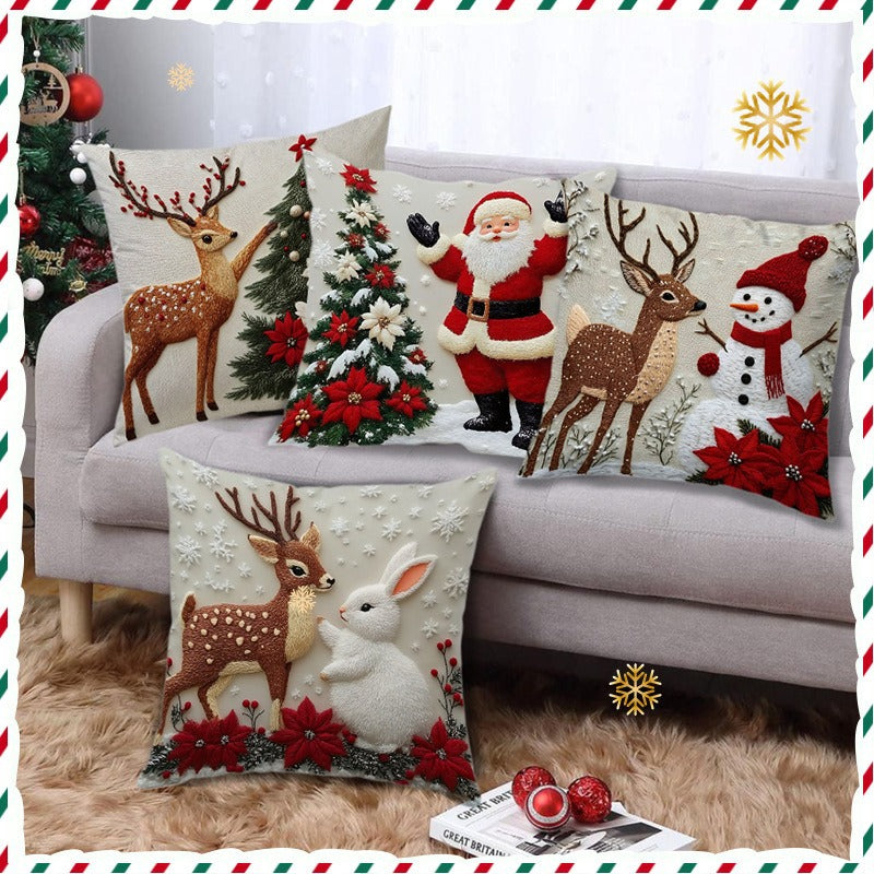 🔥【Комплект от 4 броя】🎅Коледна оферта 50% ОТСТЪПКА🎄Възглавница с коледна тематика