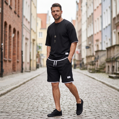 🔥【Nowość✨】【Koszulka + spodenki】Męski, oddychający zestaw sportowy, stylowy i swobodny, idealny na lato.