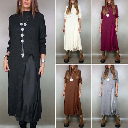 👗【XS–3XL】【-50% Zľava】Nový dvojdielny čipkovaný komplet s rozparkom a pleteným pulóvrom – elegantný jesenný a zimný outfit