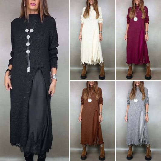 👗【XS–3XL】【-50% Zľava】Nový dvojdielny čipkovaný komplet s rozparkom a pleteným pulóvrom – elegantný jesenný a zimný outfit