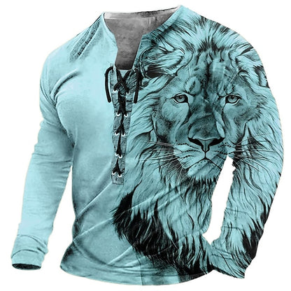 Męski, swobodny T-shirt z długim rękawem i nadrukiem 3D