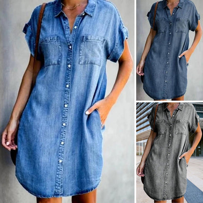 🔥【Zľava 50%】✨😍【S-5XL】Džínsové šaty s krátkym rukávom
