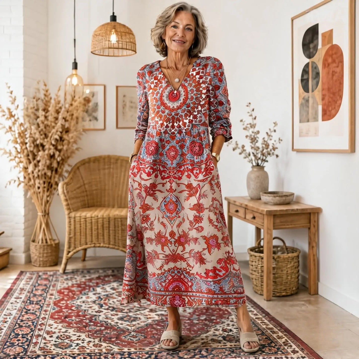 ✨【S-5XL】Sukienka maxi w stylu boho z etnicznym wzorem i korzystnym krojem