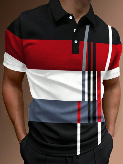 🔥 50% taniej | Męska koszulka polo S–6XL – wzór 3D w paski, modna i wygodna