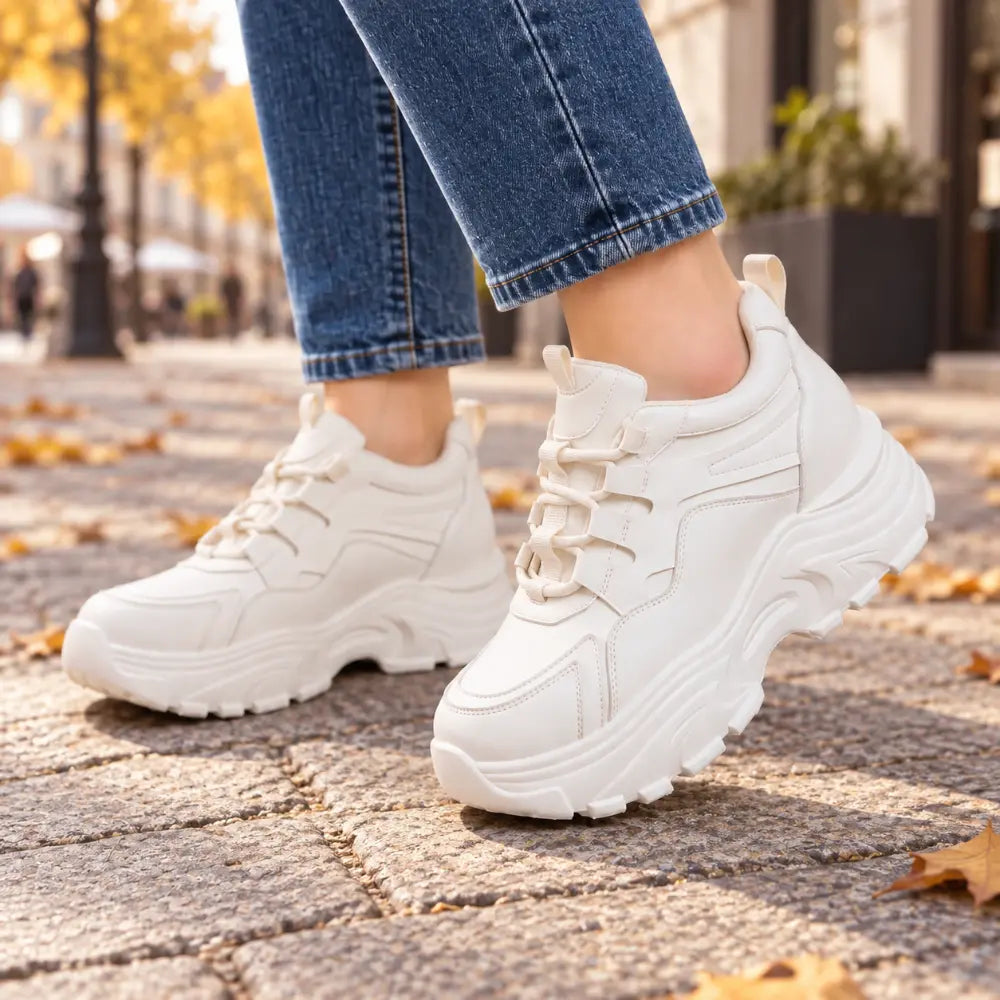 😍【35-40】Damskie buty na ukrytym podwyższeniu – białe sneakersy, na grubej podeszwie, casualowe, sportowe, idealne do chodzenia i podróży