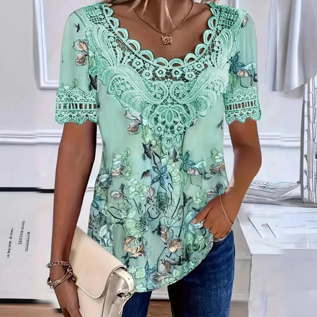 ✨【50% popusta】💐 Ženska čipkasta bluza s V izrezom, udobna i prozračna