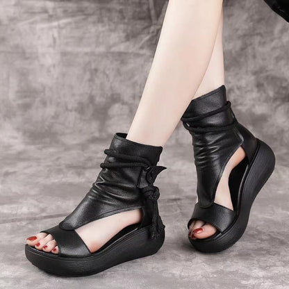 🤩👡【Promocja specjalna】Skórzane sandały typu „rybi pyszczek” – wygoda i styl 【35–40】