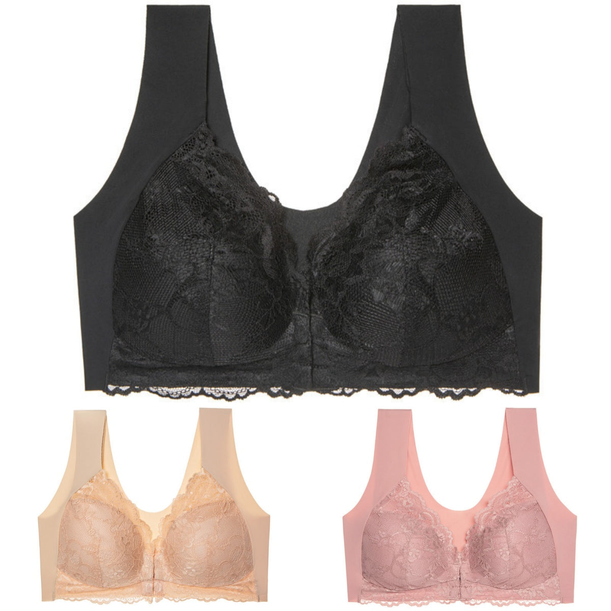 ✨【3 kusy】Veľká sexy podprsenka s predným zapínaním bez kostice – Krásny dizajn na chrbte + Zľava