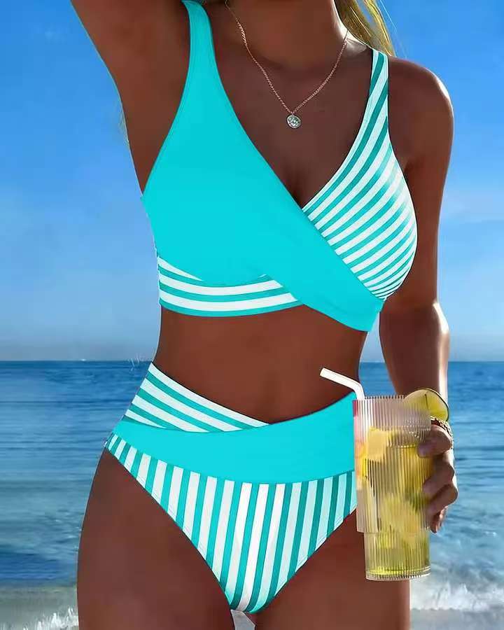 【40-100kg】Dwuczęściowe, kolorowe bikini w bloki i paski✅️Płatność gotówką przy odbiorze