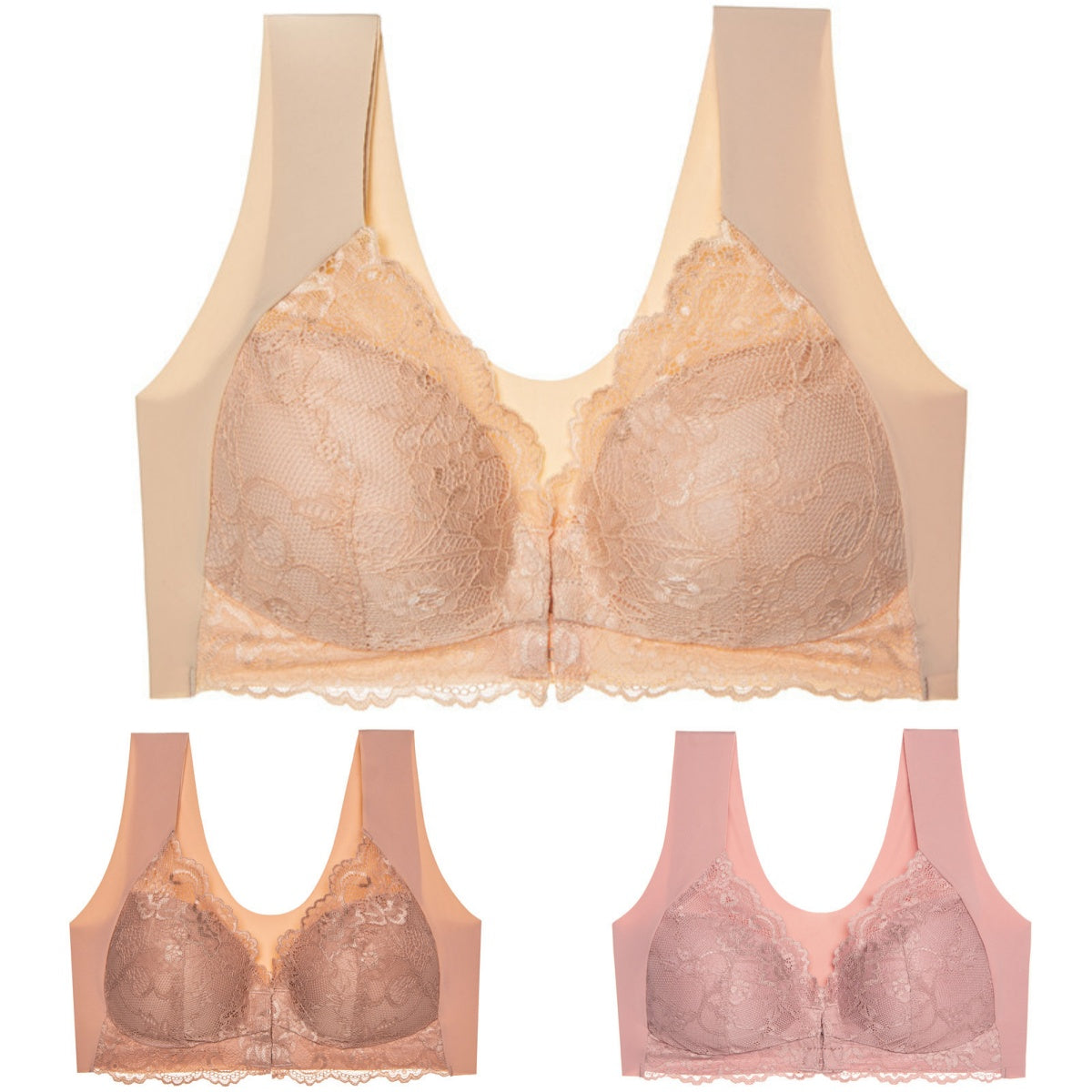 ✨【3 kusy】Veľká sexy podprsenka s predným zapínaním bez kostice – Krásny dizajn na chrbte + Zľava