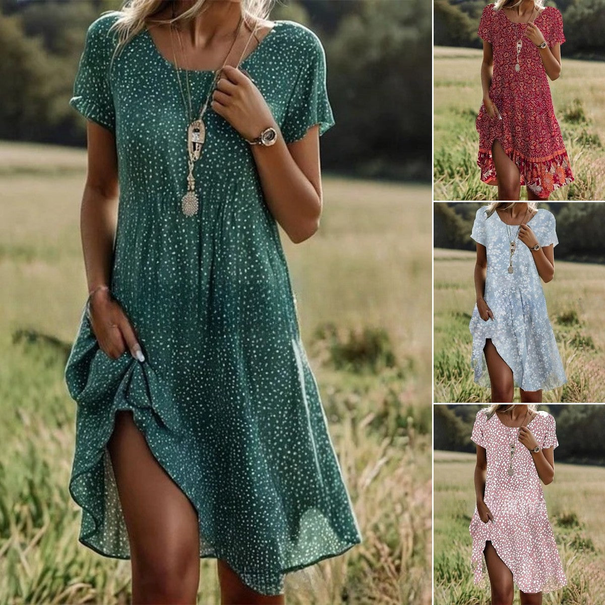 🛒【Posledný deň akcie】💖【S-3XL】👗Nové dámske šaty 2026 na jar a leto s okrúhlym výstrihom a potlačou na každodenné nosenie