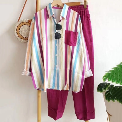 🔥【50%OFF】🤩【S-5XL】🌸Jarní pruhovaný ležérní dvoudílný oblek