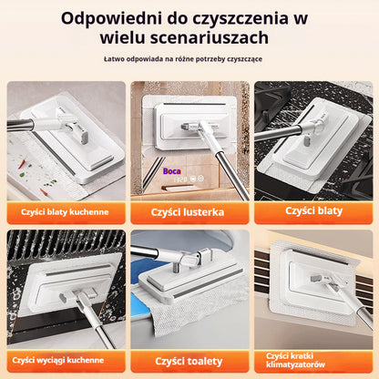 🧹 Zestaw 4 szt. | Mop z uchwytem na ściereczkę – bezdotykowe wyciskanie, wygodne sprzątanie