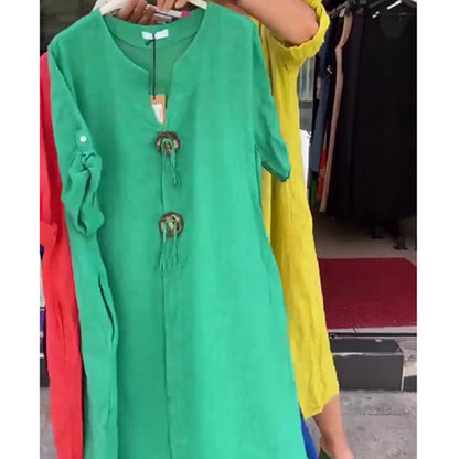 💖👗【S-5XL】Neformálne šaty s výstrihom do V z bavlny a ľanu