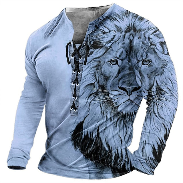 Męski, swobodny T-shirt z długim rękawem i nadrukiem 3D