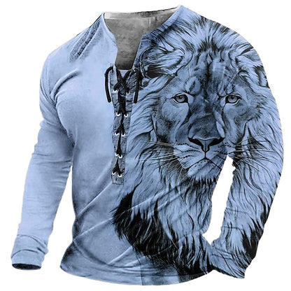 Męski, swobodny T-shirt z długim rękawem i nadrukiem 3D