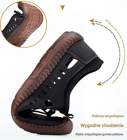 ✨【Rozmiary 39-44】Męskie casualowe buty z perforowaną, przewiewną konstrukcją i antypoślizgową podeszwą z naturalnej skóry.