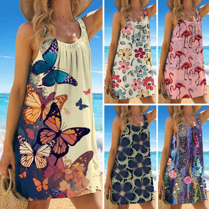 🎁【50% zniżki】✨🌊【S-5XL】Modna letnia sukienka na ramiączkach z kwiatowym nadrukiem