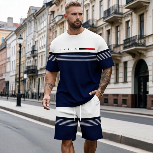✨【S-5XL】Męski, swobodny i wygodny komplet składający się z koszuli z krótkim rękawem i spodenek z nadrukowanym napisem.
