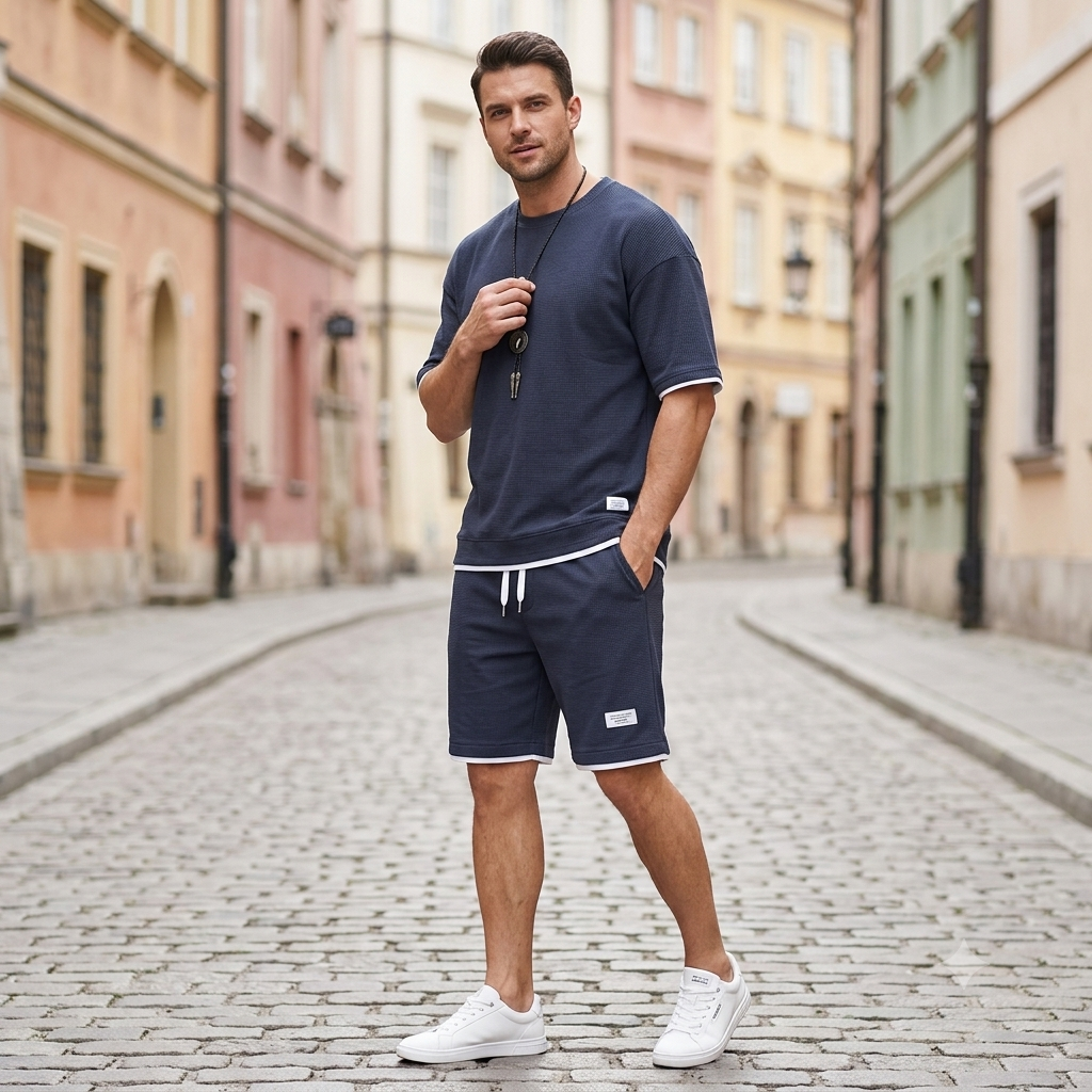 🔥【Nowość✨】【Koszulka + spodenki】Męski, oddychający zestaw sportowy, stylowy i swobodny, idealny na lato.