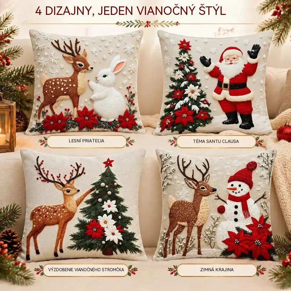 🎄【4 kusy】Vianočné dekoračné vankúše – vytvorte si útulnú sviatočnú atmosféru doma