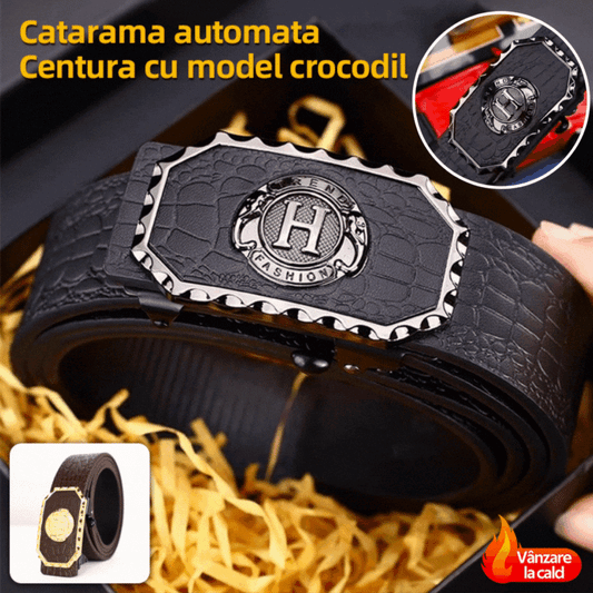 🔥🔥Curea pentru erminci din piele cu automat cataramă fără dinți, cura pentru erminci cu taramă interior, cu model de crocodil 