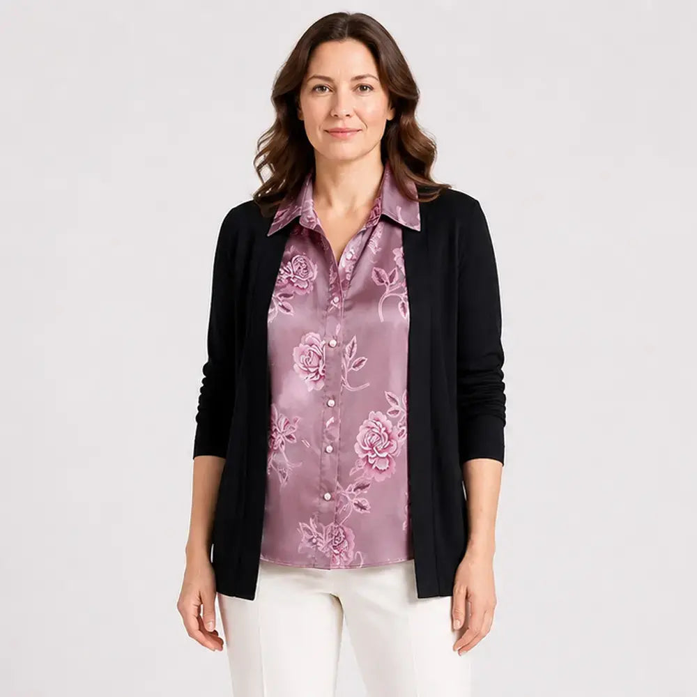 👚【M-4XL】Dwuczęściowa koszula damska z nadrukiem w patchworku – bluzka warstwowa z długim rękawem – modelująca brzuch, swobodny top na jesień