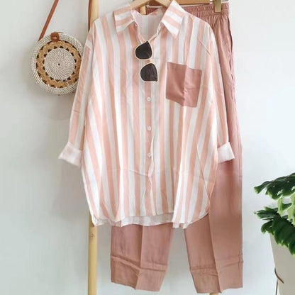 🔥【50%OFF】🤩【S-5XL】🌸Jarní pruhovaný ležérní dvoudílný oblek