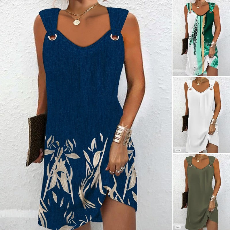 👗🔥 【Gorąca wyprzedaż】【S–5XL】Letnia sukienka bez rękawów z dekoltem w serek i metalowymi guzikami – elegancka i wygodna 🌞✨