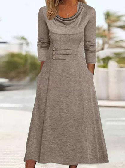 🔥【Zimní sleva -50%】【S–3XL】2025 Nové jednobarevné zimní šaty s kulatým výstřihem a praktickými kapsami