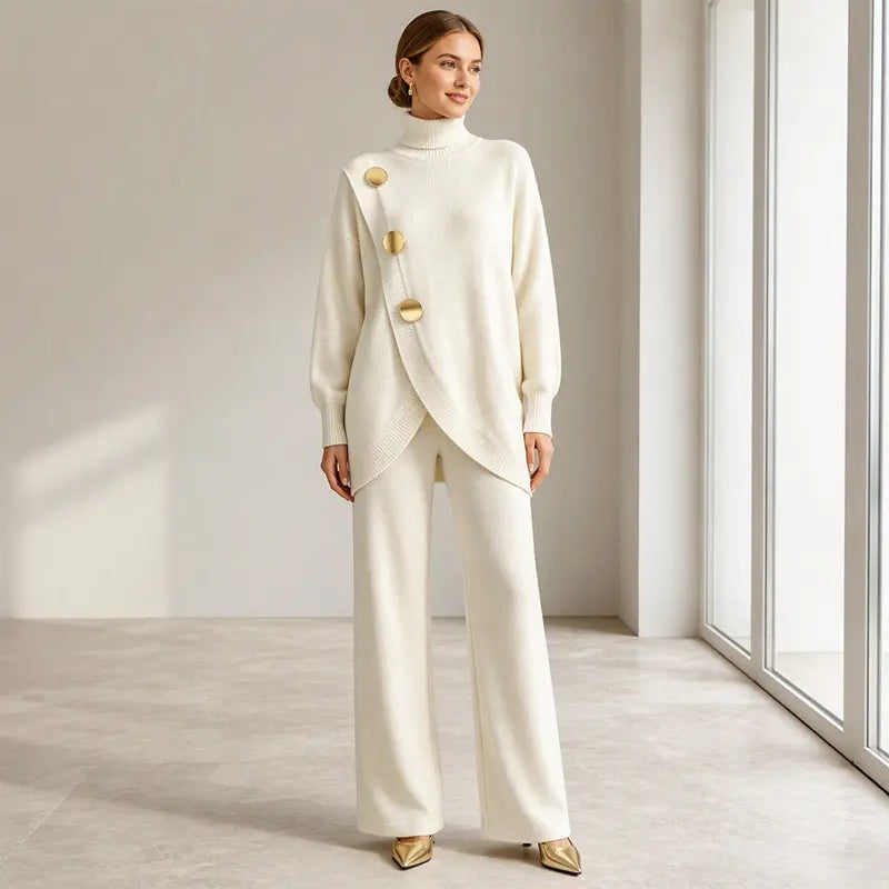 ✨🔥 Pół ceny + darmowa dostawa 👗Elegancki damski komplet: golf i spodnie z szerokimi nogawkami — wygodny i modny