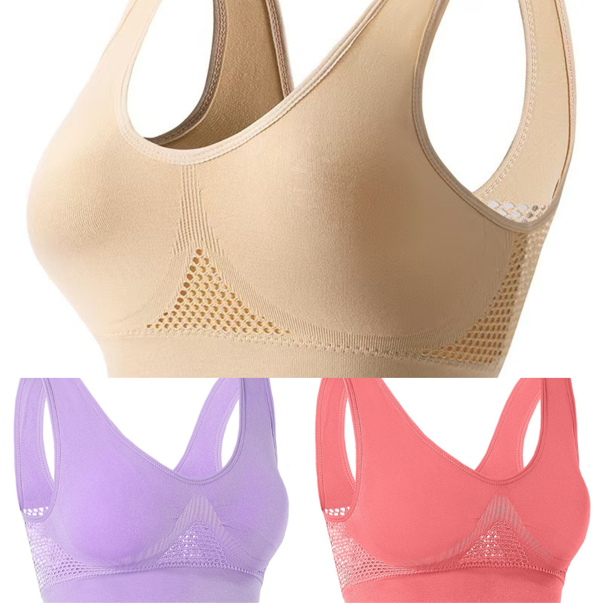😍🎁【Pachet de 3 bucăți】✨ Sutien fără cusături pentru mărimi mari ❤️ Respirabil și răcoros 【40–120KG】🌬️💃