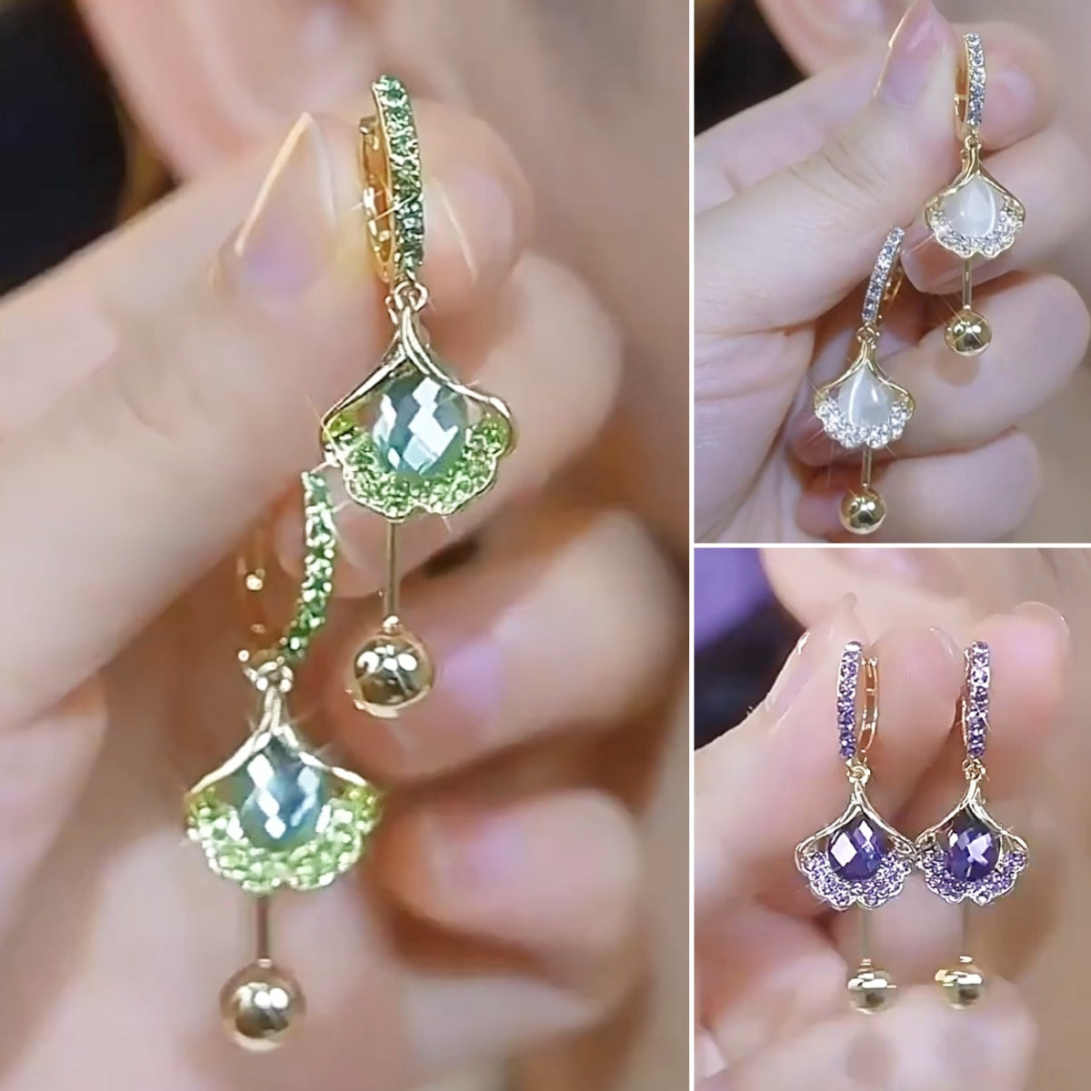 ✨【3 sztuki: zielony + biały + fioletowy】🎁Eleganckie i modne kolczyki z kocim okiem