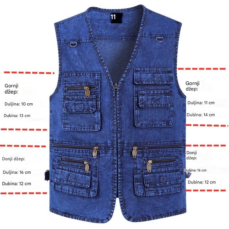 🔥 【Nova kolekcija -50% 】Muški džinski prsluk s mnogo džepova 【XL–7XL】 – Izdržljiv, prozračan i udoban