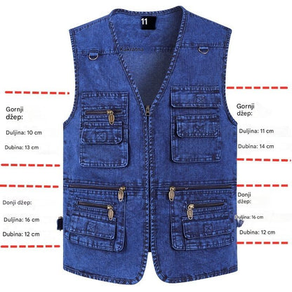 🔥 【Nova kolekcija -50% 】Muški džinski prsluk s mnogo džepova 【XL–7XL】 – Izdržljiv, prozračan i udoban