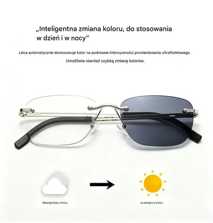 👓 Inteligentne okulary do czytania: 🔍 powiększenie · regulowana jasność · soczewki fotochromowe z filtrem światła niebieskiego