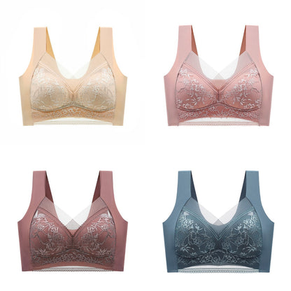 🔥【1 set 4 bucăți】Vânzare fierbinte 👙【40-110 KG】 Sutien confortabil, fără cusături, din dantelă, mărime mare