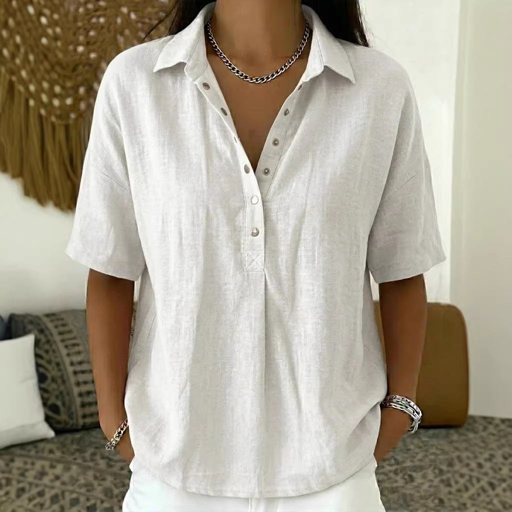 Ostatni dzień, 50% zniżki! ✨【S-3XL】Damska koszula z bawełny i lnu z krótkim rękawem, dopasowany krój, uniwersalna, przewiewna, wygodna i bezproblemowa.