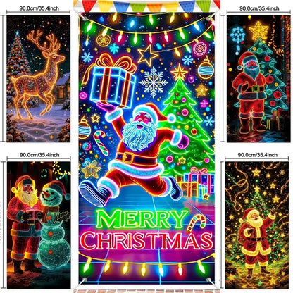 🎄 Fluorescencyjny baner bożonarodzeniowy UV na drzwi i tło imprezowe – wisząca dekoracja świąteczna