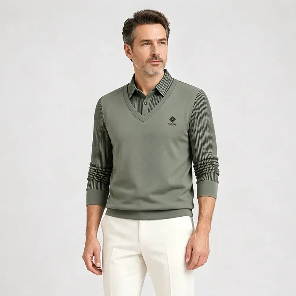 【M-4XL】Camiseta polo de cachemira de alta calidad con diseño patchwork para hombre - Cálida y versátil