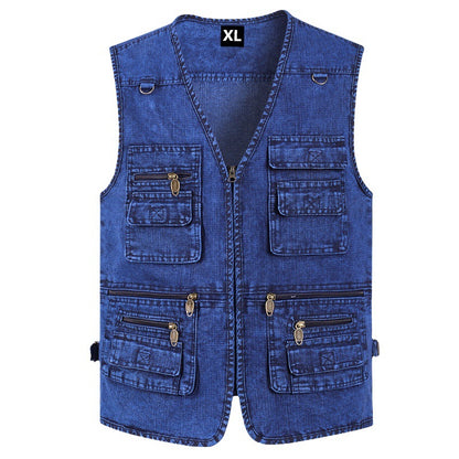 🔥 【Нова колекция -50% 】Мъжки дънков елек с много джобове 【XL–7XL】 – Издръжлив, дишащ и удобен