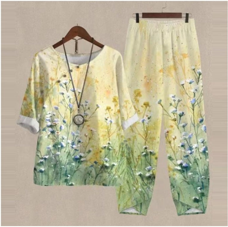 😍🔥【Oferta limitowana】 💥 【S–5XL】Damski komplet 2-częściowy 2026 – Top + Spodnie z nadrukiem 👚👖