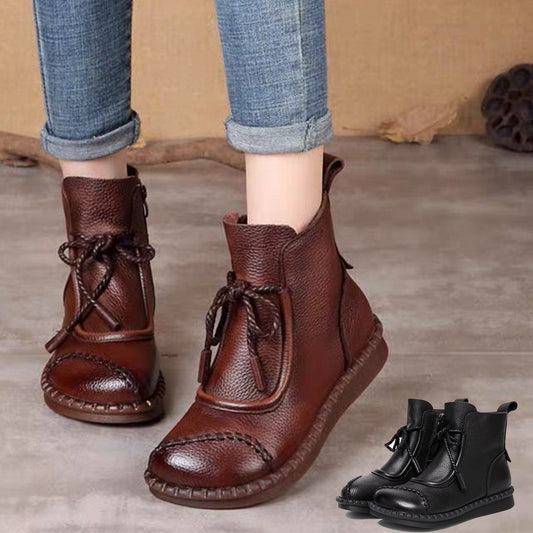 🔥 Zimní akce 【35-40】✨Dámské kotníkové boty z pravé kůže – pohodlný vintage styl s teplou podšívkou