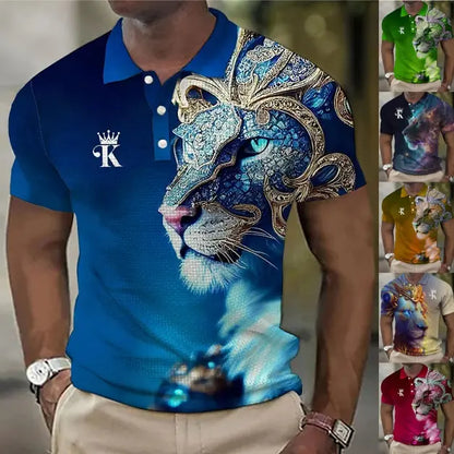 ✨【S-6XL】Męska koszulka polo z nadrukiem 3D z lwem