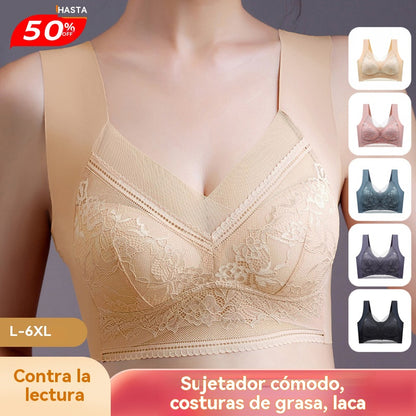 🔥👍【1 lote de 4 piezas】👙🌺【40-110 kg】Sujetador de encaje cómodo sin costuras de talla grande