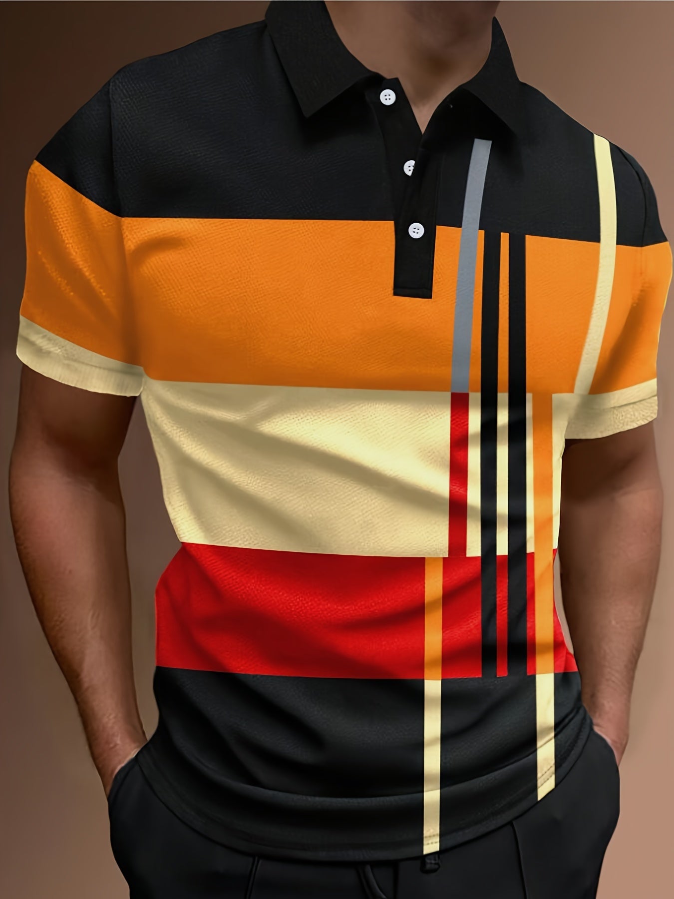🔥 50% taniej | Męska koszulka polo S–6XL – wzór 3D w paski, modna i wygodna