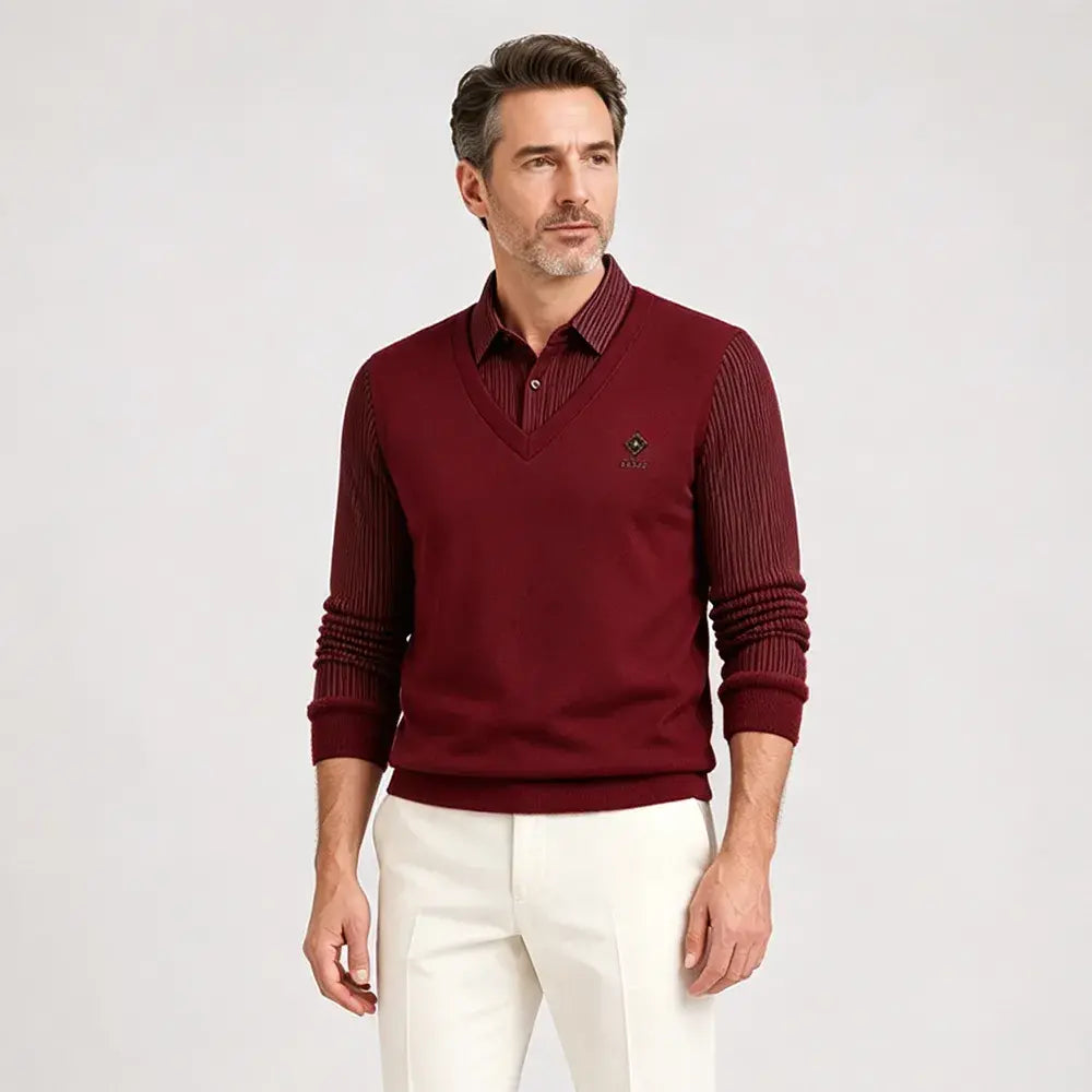 【M-4XL】Camiseta polo de cachemira de alta calidad con diseño patchwork para hombre - Cálida y versátil