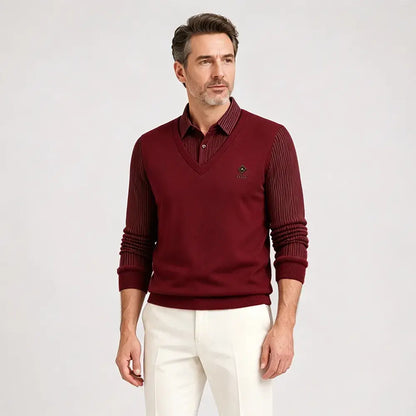 【M-4XL】Camiseta polo de cachemira de alta calidad con diseño patchwork para hombre - Cálida y versátil